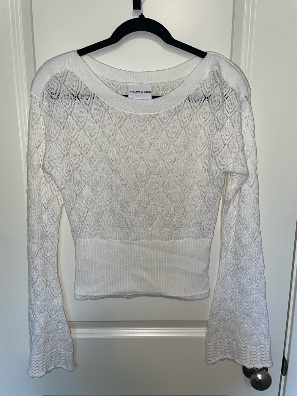 Willow & Wind White Crochet Long-Sleeve Knit Top